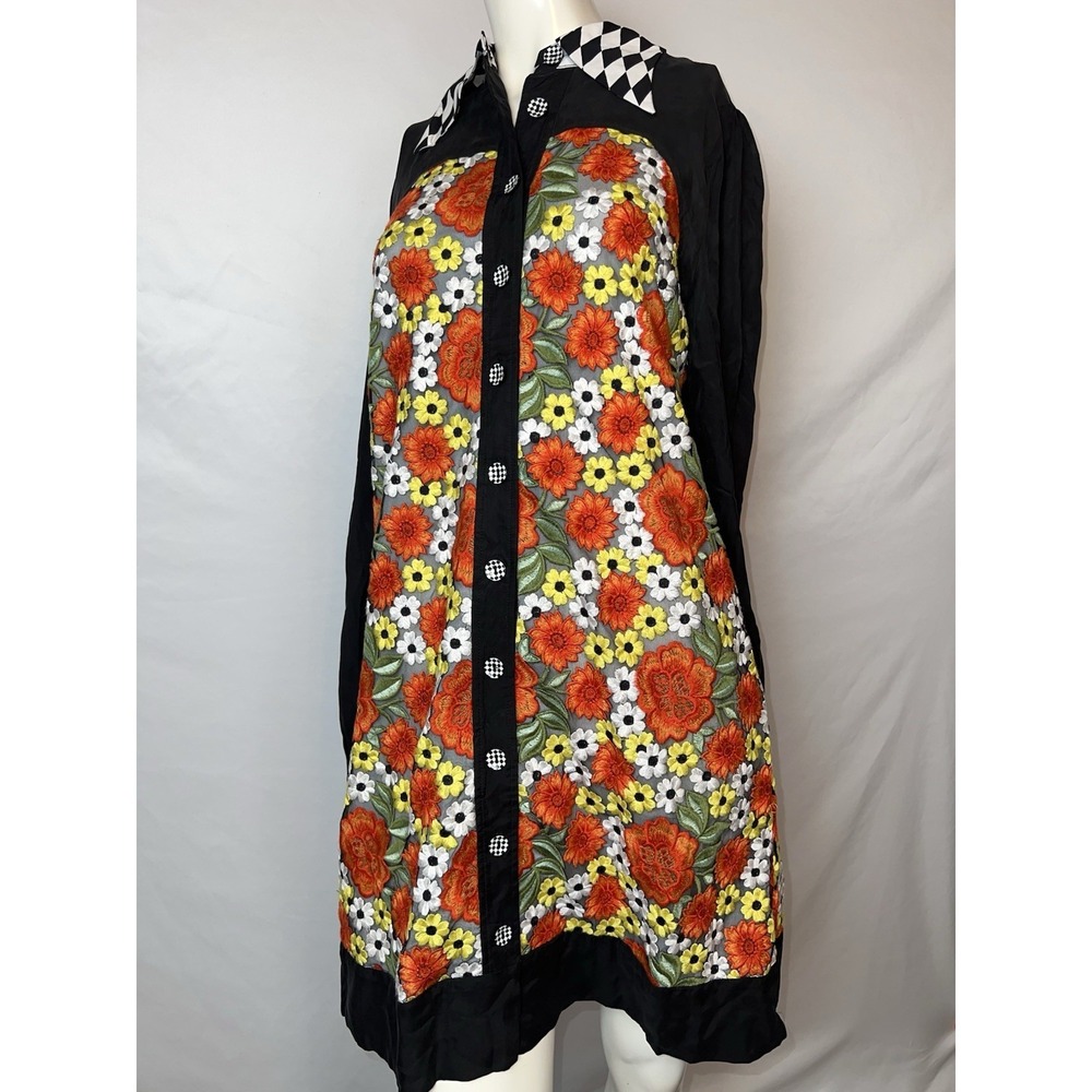 Nuvula  Lace Floral & Black  Long Balloon Sleeve Button Front Dress Collar  NWT